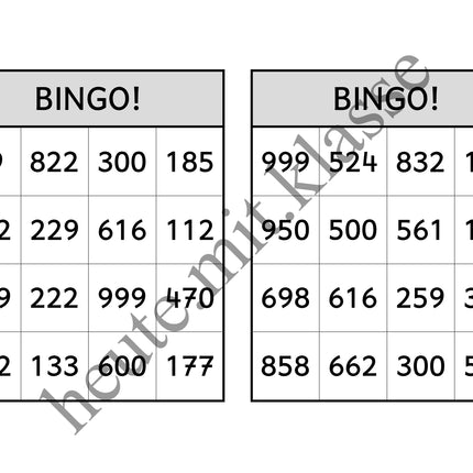 Bingo-Spiel: Rechnen im Zahlenraum bis 1000 (Addition & Subtraktion)