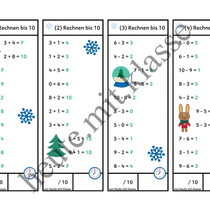 Rechenhäppchen / Tägliche Übung: Im Winter - Addition & Subtraktion im Zahlenraum bis 10