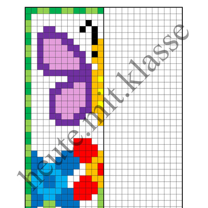 Pixel-Bilder: Frühling (Symmetrie / Pixel-Art)