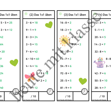 Rechenhäppchen / Tägliche Übung: Im Frühling - Kleines 1x1 (Multiplikation & Division)