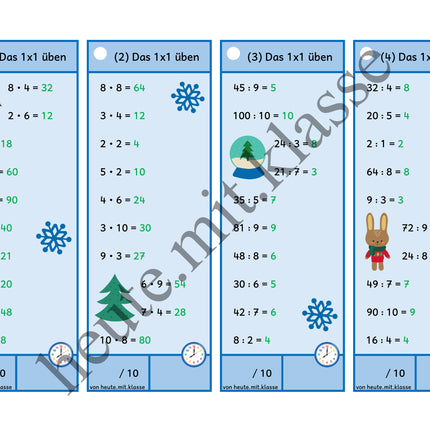 Rechenhäppchen / Tägliche Übung: Im Winter - Kleines 1x1 (Multiplikation & Division)