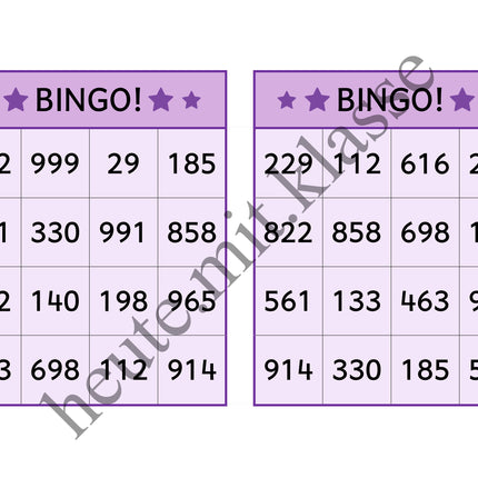 Bingo-Spiel: Rechnen im Zahlenraum bis 1000 (Addition & Subtraktion)