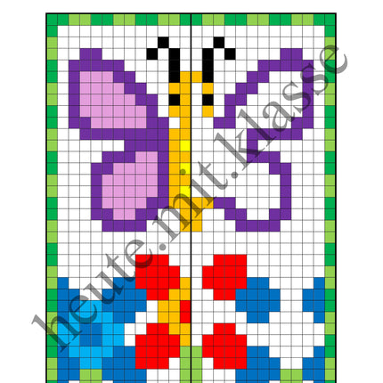 Pixel-Bilder: Frühling (Symmetrie / Pixel-Art)