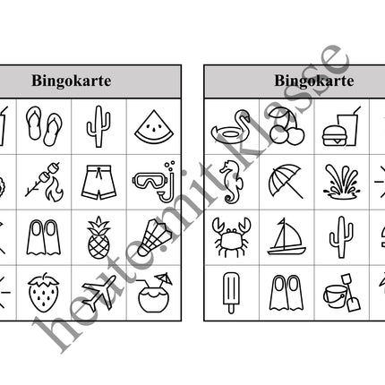 Bingo-Spiel: Sommer & Sommerferien