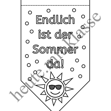 Kooperative Girlande zum Ausmalen: Sommer & Sommerferien (Ausmalbilder)