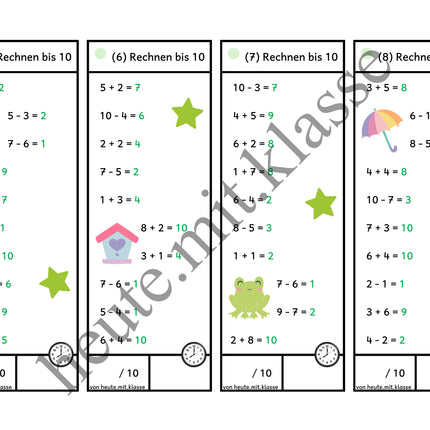 Rechenhäppchen / Tägliche Übung: Im Frühling - Addition & Subtraktion im Zahlenraum bis 10