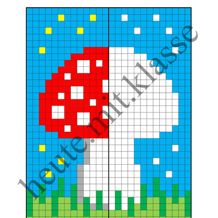 Pixel-Bilder: Neujahr & Silvester (Symmetrie / Pixel-Art)