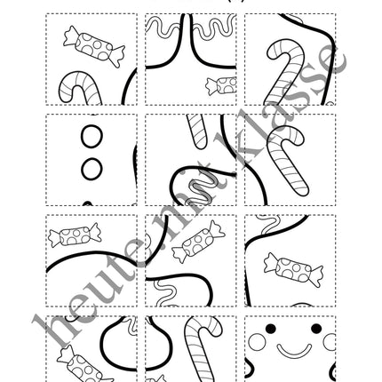3x Puzzles & Ausmalbilder: Im Weihnachten (Schneideübung)