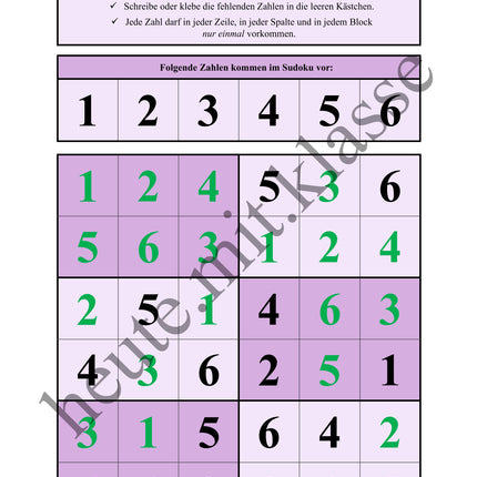 Sudoku 6x6: Klassisch mit Zahlen - Logisches Denken fördern!