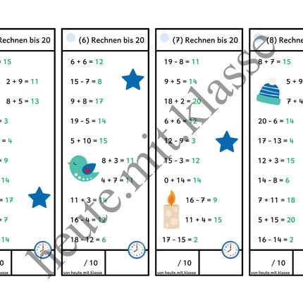 Rechenhäppchen / Tägliche Übung: Im Winter - Addition & Subtraktion im Zahlenraum bis 20