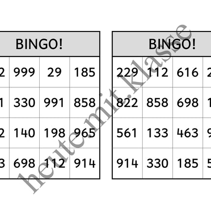 Bingo-Spiel: Rechnen im Zahlenraum bis 1000 (Addition & Subtraktion)