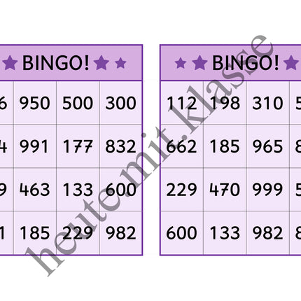 Bingo-Spiel: Rechnen im Zahlenraum bis 1000 (Addition & Subtraktion)