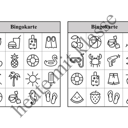Bingo-Spiel: Sommer & Sommerferien