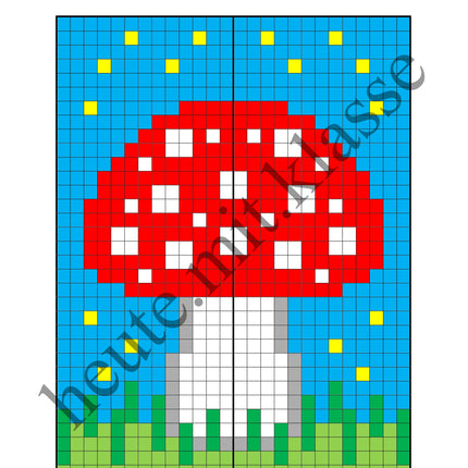 Pixel-Bilder: Neujahr & Silvester (Symmetrie / Pixel-Art)