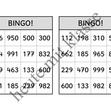 Bingo-Spiel: Rechnen im Zahlenraum bis 1000 (Addition & Subtraktion)