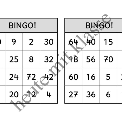 Bingo-Spiel: Das kleine 1x1 üben (Multiplikation & Division)