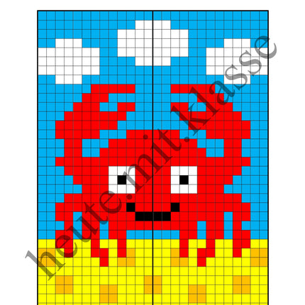 Pixel-Bilder: Sommer & Sommerferien (Symmetrie / Pixel-Art)