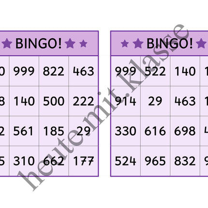 Bingo-Spiel: Rechnen im Zahlenraum bis 1000 (Addition & Subtraktion)