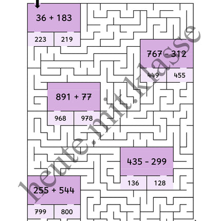 Rechenlabyrinthe: Addition und Subtraktion im Zahlenraum bis 1000