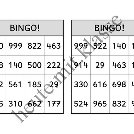 Bingo-Spiel: Rechnen im Zahlenraum bis 1000 (Addition & Subtraktion)