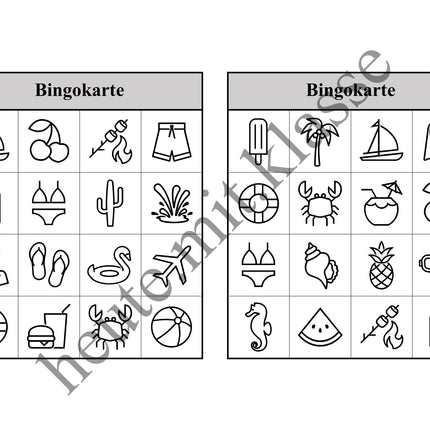 Bingo-Spiel: Sommer & Sommerferien