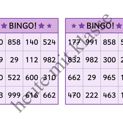 Bingo-Spiel: Rechnen im Zahlenraum bis 1000 (Addition & Subtraktion)
