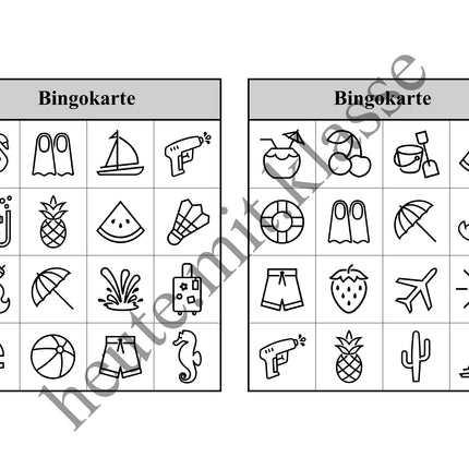 Bingo-Spiel: Sommer & Sommerferien