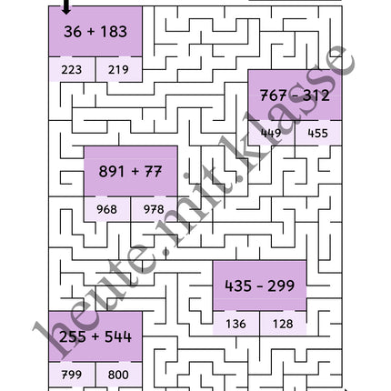 Rechenlabyrinthe: Addition und Subtraktion im Zahlenraum bis 1000