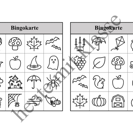 Bingo Spiel: Herbst & Halloween