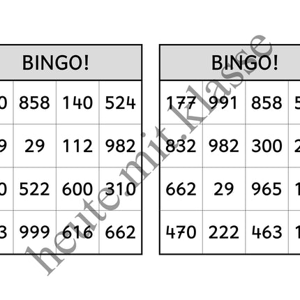 Bingo-Spiel: Rechnen im Zahlenraum bis 1000 (Addition & Subtraktion)