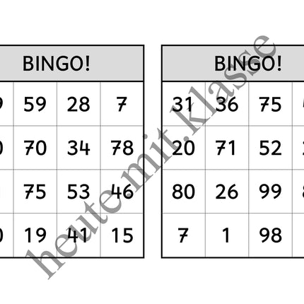 Bingo-Spiel: Rechnen im Zahlenraum bis 100 (Addition & Subtraktion)