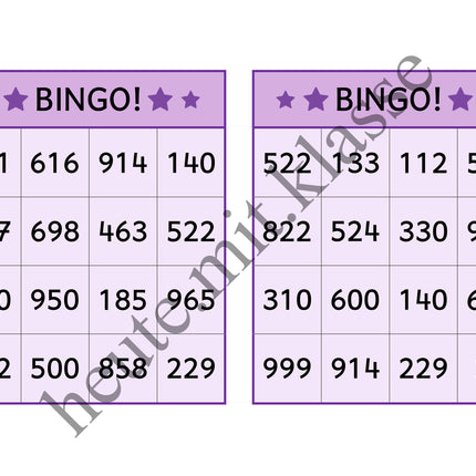 Bingo-Spiel: Rechnen im Zahlenraum bis 1000 (Addition & Subtraktion)