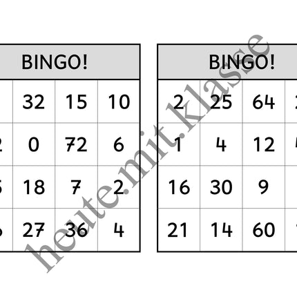 Bingo-Spiel: Das kleine 1x1 üben (Multiplikation & Division)