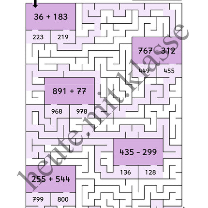 Rechenlabyrinthe: Addition und Subtraktion im Zahlenraum bis 1000