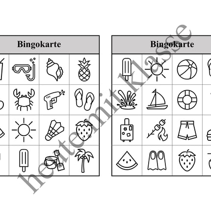 Bingo-Spiel: Sommer & Sommerferien