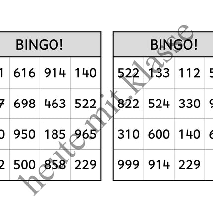 Bingo-Spiel: Rechnen im Zahlenraum bis 1000 (Addition & Subtraktion)