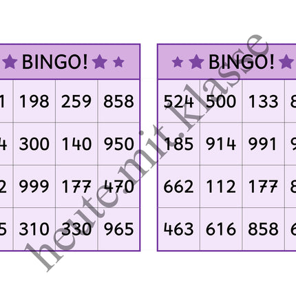 Bingo-Spiel: Rechnen im Zahlenraum bis 1000 (Addition & Subtraktion)