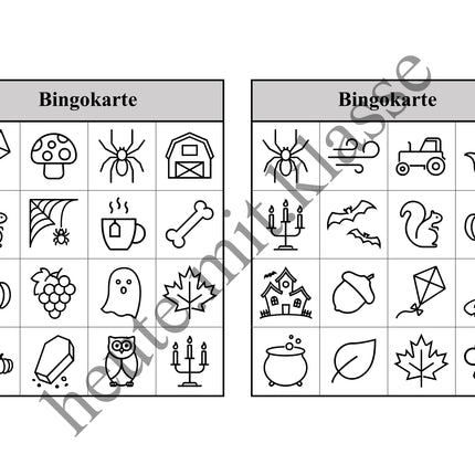 Bingo Spiel: Herbst & Halloween
