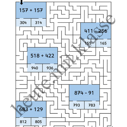 Rechenlabyrinthe: Addition und Subtraktion im Zahlenraum bis 1000
