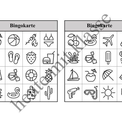 Bingo-Spiel: Sommer & Sommerferien