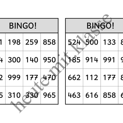 Bingo-Spiel: Rechnen im Zahlenraum bis 1000 (Addition & Subtraktion)