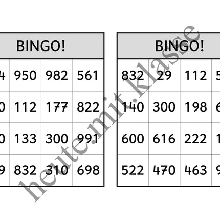 Bingo-Spiel: Rechnen im Zahlenraum bis 1000 (Addition & Subtraktion)