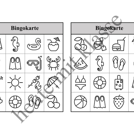 Bingo-Spiel: Sommer & Sommerferien