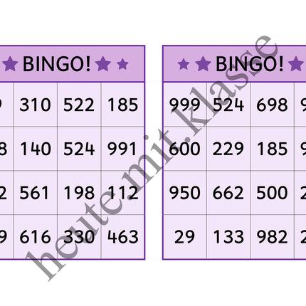 Bingo-Spiel: Rechnen im Zahlenraum bis 1000 (Addition & Subtraktion)
