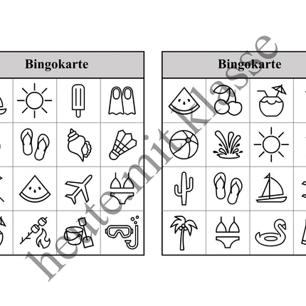 Bingo-Spiel: Sommer & Sommerferien