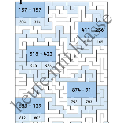 Rechenlabyrinthe: Addition und Subtraktion im Zahlenraum bis 1000