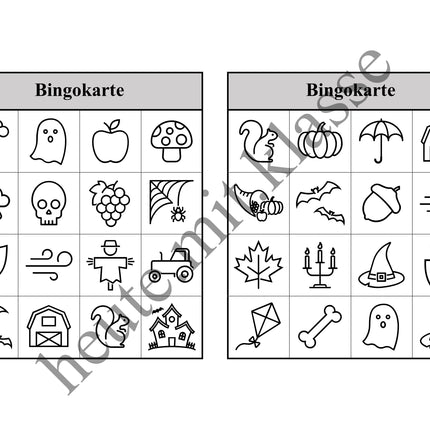Bingo Spiel: Herbst & Halloween