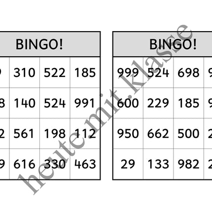 Bingo-Spiel: Rechnen im Zahlenraum bis 1000 (Addition & Subtraktion)