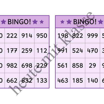 Bingo-Spiel: Rechnen im Zahlenraum bis 1000 (Addition & Subtraktion)