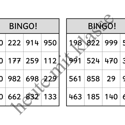 Bingo-Spiel: Rechnen im Zahlenraum bis 1000 (Addition & Subtraktion)